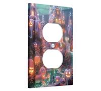 Halloween Haunted House Light Switch Cover Plates/Outlet Covers, Orange Carved Pumpkins for Spooky Decor, Thermoplastic Wall Plates, Standard Size Single Duplex Outlet