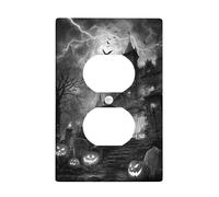 Halloween Haunted House Light Switch Cover Plates/Outlet Covers, Spooky Black White Design for Wall Decor, Thermoplastic Wall Plates, Standard Size Single Duplex Outlet