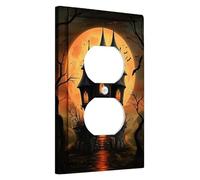 Halloween Haunted House Light Switch Cover Plates, Spooky Black and Orange Halloween Decor, Thermoplastic Wall Plates, Standard Size Single Duplex Outlet