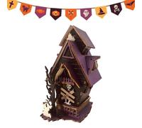 Halloween Haunted House Lighted Rustic 3D Horror Bookshelf Centerpiece