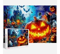Halloween Haunted House Pumpkin 1000 Piece Jigsaw Puzzle for Adults 70x50 cm Spooky Ghosts and Bats Night Scene Puzzle Gift and Wall Decor