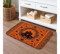 Halloween Haunted House Quick Dry Bath Mat, Black Floral Absorbent Non Slip Shower Mat, Autumn Memory Foam Washable Bath Rugs for Bathroom Decor 16x24 Inch