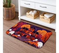 Halloween Haunted House Quick Dry Bath Mat, Ghosts and Pumpkins Absorbent Non Slip Shower Mat, Autumn Memory Foam Washable Bath Rugs Decorative 20x32 Inch