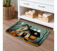 Halloween Haunted House Quick Dry Bath Mat, Ghosts and Pumpkins Absorbent Non Slip Shower Mat, Autumn Flannel Washable Bath Rugs for Bathroom Decor 20x32 Inch