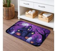 Halloween Haunted House Quick Dry Bath Mat, Ghosts and Pumpkins Absorbent Non Slip Shower Mat, Memory Foam Washable Bath Rugs for Bathroom Decorative 16x24 Inch