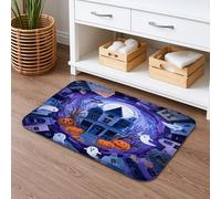 Halloween Haunted House Quick Dry Bath Mat, Ghosts Pumpkin Absorbent Non Slip Shower Mat, Flannel Washable Bath Rugs for Bathroom Decorative 16x24 Inch