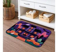 Halloween Haunted House Quick Dry Bath Mat, Pumpkin Ghosts Absorbent Non Slip Shower Mat, Autumn Memory Foam Washable Bath Rugs for Bathroom Decorative 16x24 Inch