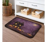 Halloween Haunted House Quick Dry Bath Mat, Spooky Violet Black Absorbent Non Slip Shower Mat, Autumn Flannel Washable Bath Rugs for Bathroom Decor 20x32 Inch