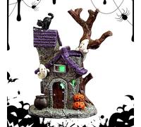 Halloween Haunted House Resin - Glowing Village Statue Ornament | Resiin Table Decoration With Ghost Horror Design For Bedroom, Tablle, Desktop, Kitchen, Garage, Fireplace, Haloween Display