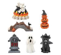 Halloween Haunted House Resin Pumpkin - Halloween Haunted House Figurine - 6 Pieces Halloween House Pumpkin Decorations | Multifunctional Festive House Statues Table Decor Figurine For Party