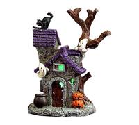 Halloween Haunted House - Spooky Resin Decoration with Ghost Figurines, Glowing Horror Design for Bathroom Kitchen Garage Fireplace, Indoor Outdoor Seasonal Ornament for Holiday Party, Creepy Haunted