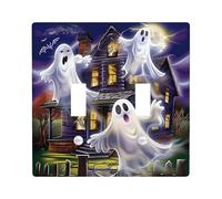 Halloween Haunted House Switch Cover Plate Scary Ghost Decorations for Wall Accents, Thermoplastic Wall Plates, Standard Size Double Rocker