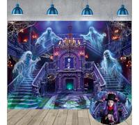 Halloween Haunted Mansion Backdrop 8x6FT Ghost Staircase Spooky Castle Fireplace Photography Background Gothic Horror House Halloween Party Decorations for Kids Adults Photo Booth Props