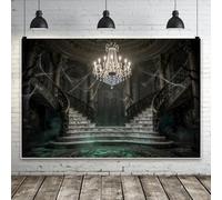 Halloween Haunted Palace Backdrop 10x8ft Spooky Gothic Luxury Crystal Chandelier Spider Web Horror 3D Victorian Castle Background for Halloween Festive Party Decoration Portrait Photo Studio Props