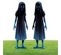 Halloween Haunted Twin Ground Stakes, Metal Spooky Lawn Sign Stakes 2-pieces, Horror Halloween Ground Insertion for Grassland Porch Carnival Lawn Yard Party Decoration