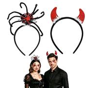 Halloween Headband, 2 Pack Costume Set with Temporary Tattoo Stickers, Spider Bat Pumpkin Devil Horn Hair Accessories for Women Adults Kids, Cosplay Masquerade Trick or Treat Party Supplies Headdress