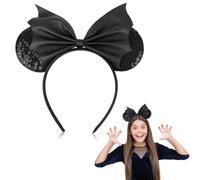 Halloween Headband, Black Glitter Bat Wing Headbands Sparkly Bow Mouse Ears Headband Halloween Fancy Dress Costume Accessories for Adults Kids Men Women Unisex F4-BFSRFG