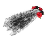 Halloween Headband Floral Crown Veil for Cosplay Photo Shoots | Black Plastic and Gauze Build, One-piece Wear, Reusable for Events, Complete Witch Look, Halloween Season