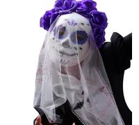 Halloween Headband Flower Dead Headpiece Floral Hairband Bride Hair accessories (D) (Blue, 28cm)