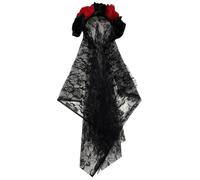 Halloween Headband Women Red Rose Veil Bride Halloween Costume Costume | Dia de Los Muertos Gothic Goth Festival Costumes Flower Headwea Day of The Dead Headband