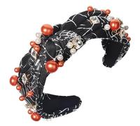 Halloween Headbands Day Of The Dead Spider Web Wide Knot Pearl Headband for Women Hair Band Black Skull Rhinestone Crystal Jeweled Hair Hoops Headpiece for Women 1PCS