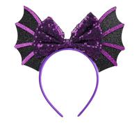 Halloween Headbands - Devil Horns and Bat Wings Headband for Halloween | Devil Horns and Bat Wings Adjustable Headband with Purple Sequin Bow for Halloween Cosplay Parties