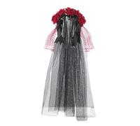 Halloween Headbands, Rose Florals Crowns Veils, Halloween Dias Des Muerto Party Costume, Long Black Veil with Black Flowers, Gothic Bride Hair Band for Party Cosplay (01)