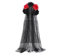 Halloween Headbands, Rose Florals Crowns Veils, Halloween Dias Des Muerto Party Costume, Long Black Veil with Black Flowers, Gothic Bride Hair Band for Party Cosplay (03)