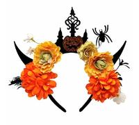 Halloween Headbands Skull Flower Women Dress Up Day of the Dead Mexican Rose Crown Party Headdress Decorations Accessories, Orange, Large