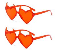 Halloween Heart-Shaped Devil Glasses, Devil Sunglasses, 2 Pieces Halloween Sunglasses, Fun Vintage Heart-Shaped Glasses, Hippie Glasses, Heart 90s, for Party, Wedding, Carnival