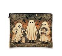 Halloween Hedgehog Makeup Bag, Animal Holiday Ghosts Cosmetic Travel Pouch for Women, Portable Small Canvas Zipper Organizer, Forest Toiletry Bag 7x9 Inch