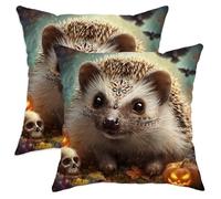 Halloween Hedgehog Throw Pillow Covers Set of 2, Cute Animal Print Cushion Cases, Autumn Decorative Square Home Decor for Sofa Couch 12x12 Inch