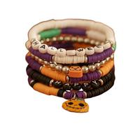 Halloween Heishi Bracelets Pumpkin Ghost Boo Surfer Stretch Bracelet Holiday Stackable Bracelet for Women Halloween Cosplay Jewelry Gifts, M, Zinc, no gemstone