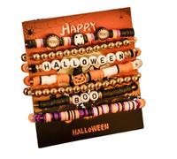 Halloween Heishi Bracelets Pumpkin Ghost Boo Surfer Stretch Bracelet Holiday Stackable Bracelet for Women Halloween Cosplay Jewelry Gifts, M, Zinc, no gemstone