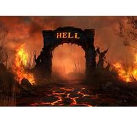 Halloween Hellfire Gate Backdrop for Photography 12x8ft Medieval Giant Burning Stone Arch Lava Cracks Path Bonfire Wasteland Background for Horror Party Decoration Banner Portrait Photo Studio Props