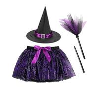 Halloween-Hexe-Tutu-Rock-Setm Costume, Luminous Costume 25 cm Costume Set with Hat and Abdominal Brooms 36 inches, Polyester, Size S-L, 220G, Bright, Ideal for