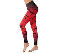 Halloween High Waisted Leggings Vampire Bat Halloween Ghost Butt Shaping Colorful Tights Candy Outwear Pant Compression Tights for Women Tummy Control Cotton Running Pants Yoga Pants Red