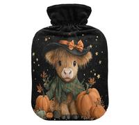 Halloween Highland Cow Black Hot Water Bottle with Cover for Pain Relief Feet and Bed Warmer for Pregnant, 2L