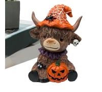 Halloween Highland Cow Decoration, Resin Brown Figure, Handmade Figures, Festive Decoration for Farmhouse, Kitchen, Desk, Bedroom