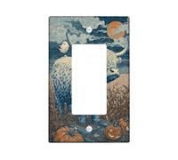 Halloween Highland Cow Light Switch Cover Plates/Outlet Covers, Blue and Orange Farm Animal Decor for Fall, Thermoplastic Wall Plates, Standard Size Single Rocker