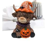 Halloween Highland Cow Ornaments, Happy Resin Highland Cow Figurines, Highlandcows gi-fts For Women & Men, Halloween Statue Decorations For Home Garden Decor