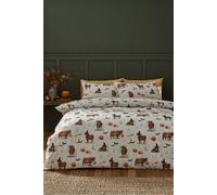 Catherine Lansfield Halloween Highland Cow Reversible Double Duvet Cover Set with Pillowcases Natural