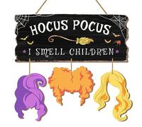 Halloween Hocus Pocus Door Sign Decorations, Hocus Pocus I Smell Children Wooden Hanging Sign for Front Door Hanger Wreath Decor Indoor Outdoor Home Yard Wall, Witch Halloween Party Supplies
