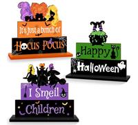 Halloween Hocus Pocus Table Signs Wooden Decor, 3PCS Witch Halloween Table Signs I Smell Children Freestanding Tabletop Decorative Signs, Spooky Tiered Tray Centerpiece Indoor Home Decorations