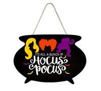 Halloween Hocus Pocus Witch-Themed Wooden Door Sign - “It’s All A Bunch of Hocus Pocus” Cauldron-Shaped Hanging Decor for Indoor & Outdoor Wall, Spooky Season Decoration