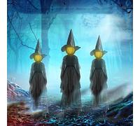 Halloween Holding Hands Light Up Visiting Witch Creepy Halloween Decorations Witches for Indoor Outdoor Home Garden Decor,Lighted Witch with Stakes and 7-Color Lighting,Voice Control, Waterproof