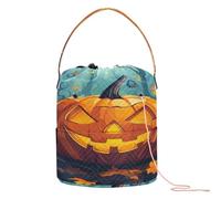 Halloween Holiday Pumpkin Greeting Crochet Bag Yarn Project Bag with Holes Needle Storage for Knitting Needle Crochet Craft