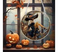 Halloween Home Decor Flower Fairy Acrylic Window Hanging, Nature Round Flowers and Girls Window Deco, Fairy Stained Glass Daylight Refractor, Outdoor Garden for Women Reusable (Navy, 19. 9cm x 20cm)
