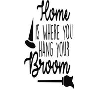 Halloween Home is Where You Hang Your Broom Wine Bottle Craft Vinyl Decal Sticker for Car/Window/Wall (Gold)