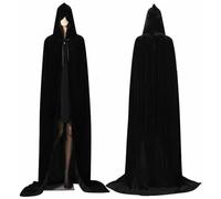 Halloween Hooded Black Cloak, 2M Super Long Unisex Velvet Black Cape with Hood, Halloween Costume black Cloak for Adult Fancy Dress Book Day Costume Vampire Cape Witch Cosplay Accessories